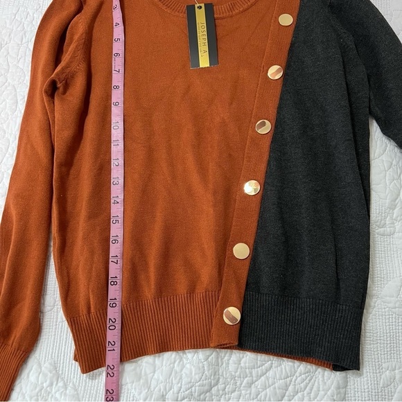 Joseph A. Sweater Women Small Top Sweatshirt Color Block Gold Buttons Split B11 - Picture 3 of 8